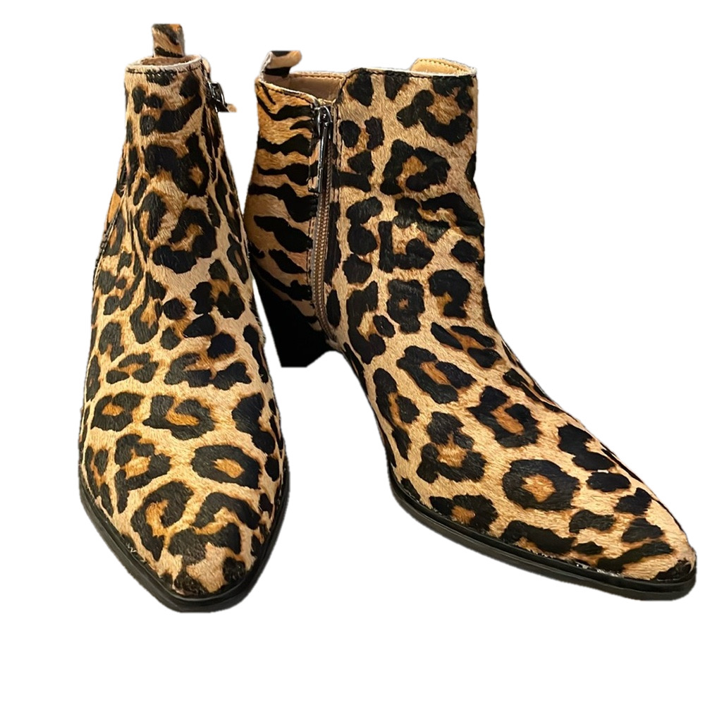 FRANCO FORTINI CALF HAIR LEATHER CHEETAH PRINT WESTERN BOOTIE SIZE 6.5
